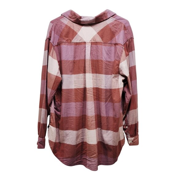Ava & Viv Size XXL Pink Brown Womens Plaid Button-Down long Sleeve Shirt - Picture 2 of 7